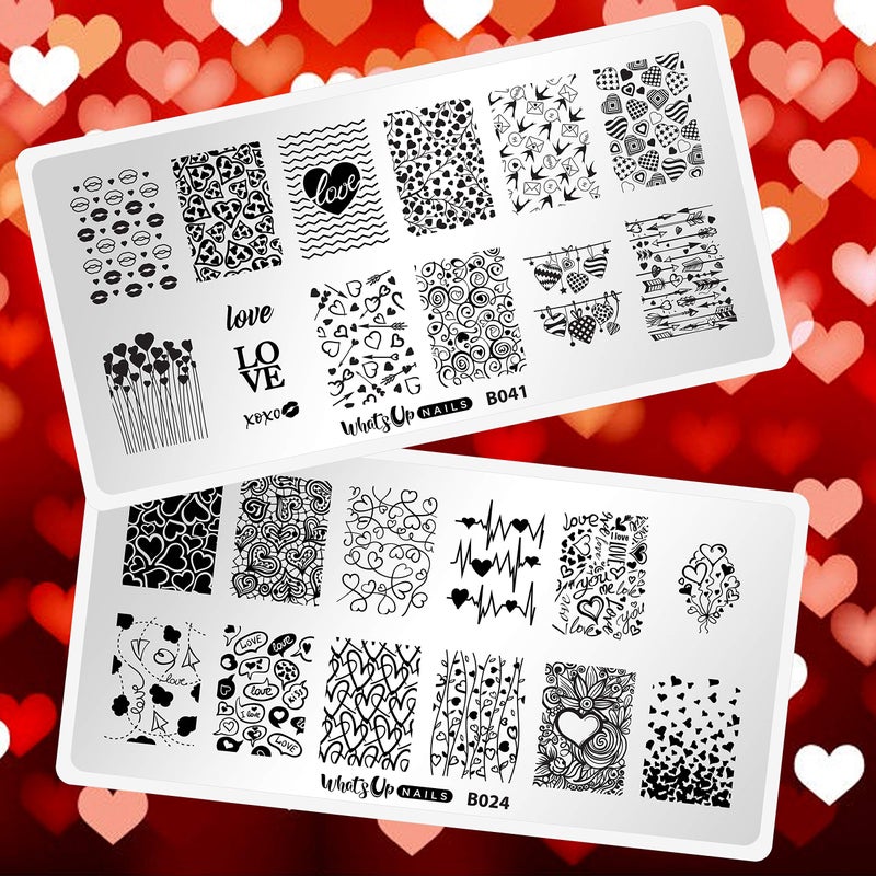 Whats Up Nails - Valentine's Day Stamping Plates 2 pack (B024, B041) for Nail Art Design - Image 1
